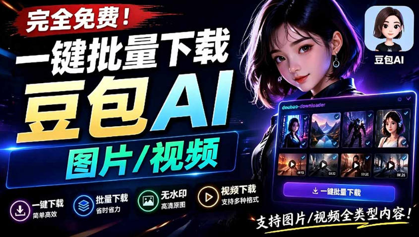 Github最新发布!一键批量下载豆包AI无水印图片/视频,简单易用,自动解析提示词-勇哥博客