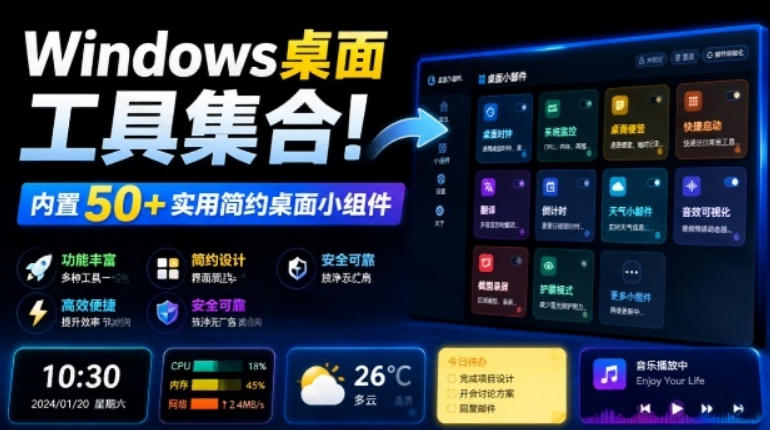 Windows桌面工具集合!内置50+实用简约桌面小组件,含截图、录屏、翻译、天气等,多秘工具箱-勇哥博客