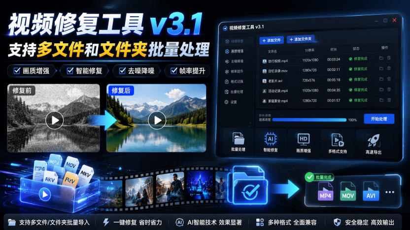 视频修复工具v3.1,支持多文件和文件夹批量处理-勇哥博客