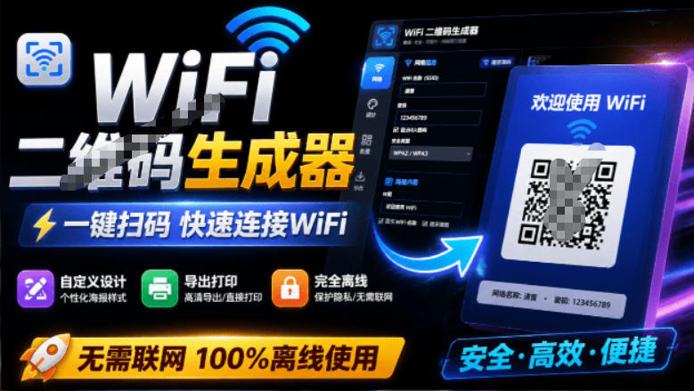 完全离线使用!WiFi二维码生成器,一键扫码快速连接WiFi,支持自定义风格导出WiFi二维码生成器-勇哥博客