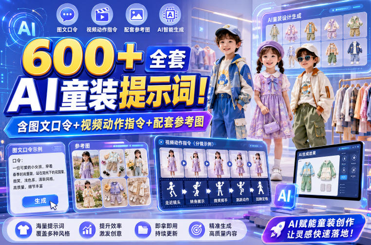 600+全套AI童装提示词!含图文口令+视频动作指令+配套参考图,Word-Excel规整分类,童装电商、种草无脑量产内容!-勇哥博客