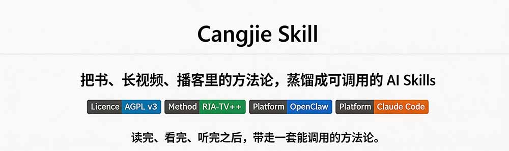 图片[1]-全网走红！GitHub上6.7K Star的开源项目，把任何书、长视频、播客蒸馏成AI工具，值得收藏 cangjie-skill-勇哥博客