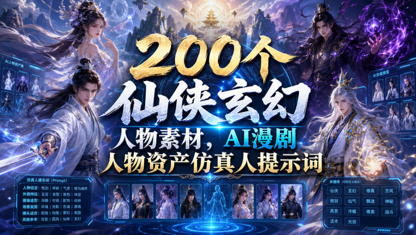 200个仙侠玄幻人物素材,AI漫剧人物资产仿真人提示词-勇哥博客